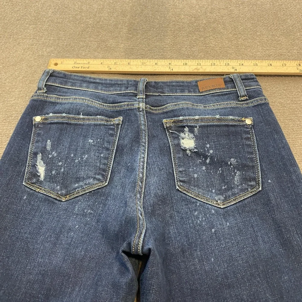 Judy Blue Jeans Womens 7/28 Blue Distressed Boyfriend‎ Fit Mid Rise Denim Pants